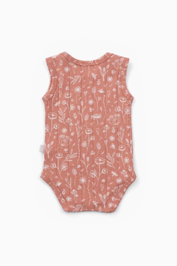 Boumini Cotton Baby Bodysuit with Spring Floral Design in Terracotta