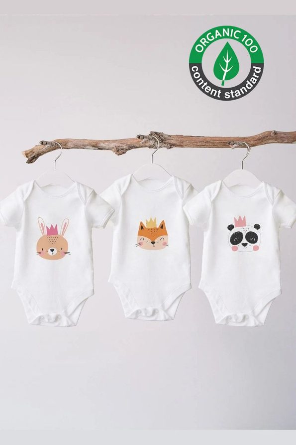 Lilabio 100% Organic Cotton 3-Pack Printed Short Sleeve Baby Bodysuit Panda