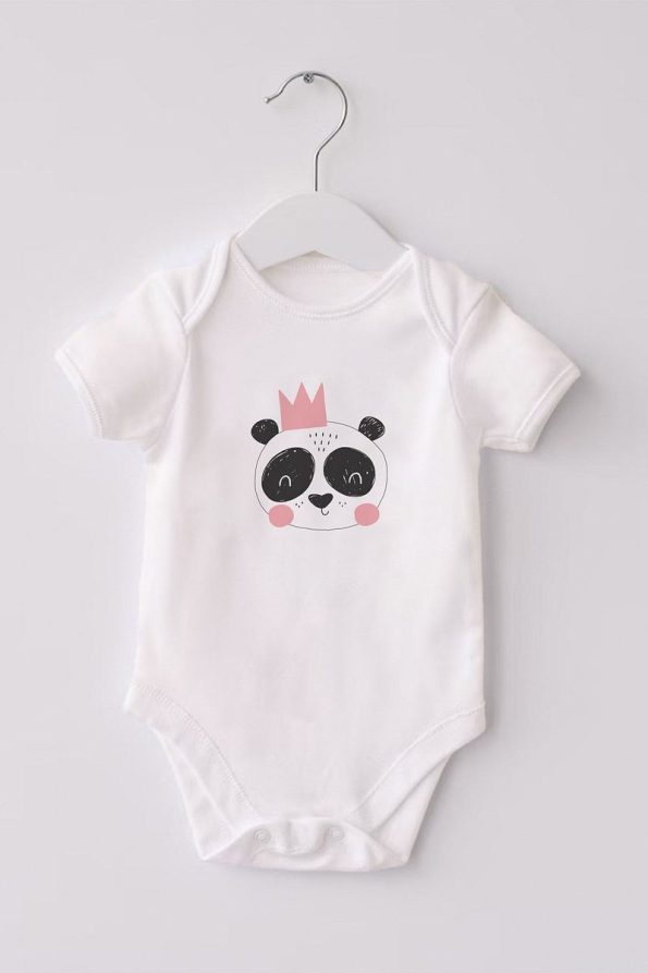 Lilabio 100% Organic Cotton 3-Pack Printed Short Sleeve Baby Bodysuit Panda