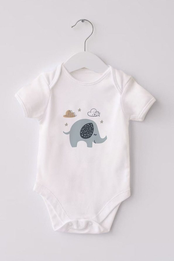 Lilabio 100% Organic Cotton 3-Pack Short Sleeve Baby Bodysuits - Elephant