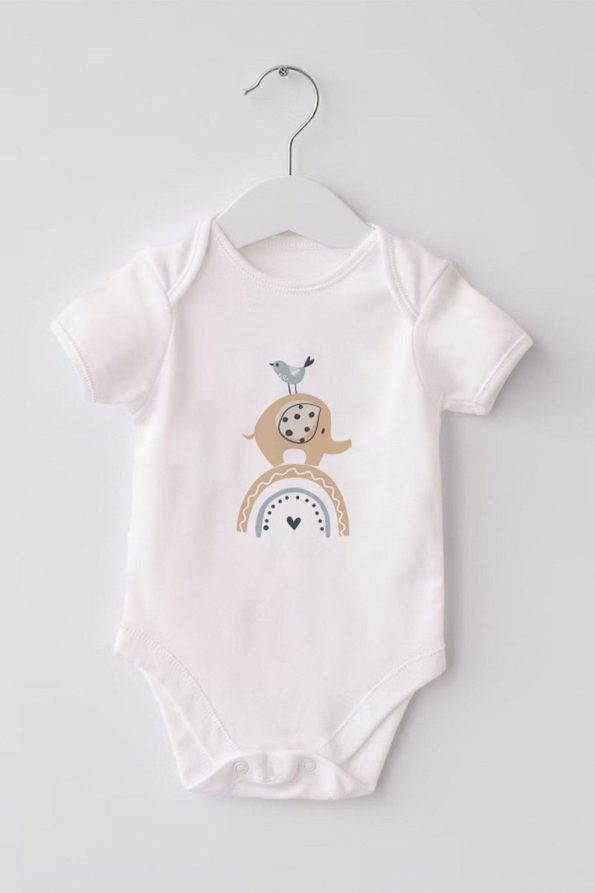 Lilabio 100% Organic Cotton 3-Pack Short Sleeve Baby Bodysuits - Elephant