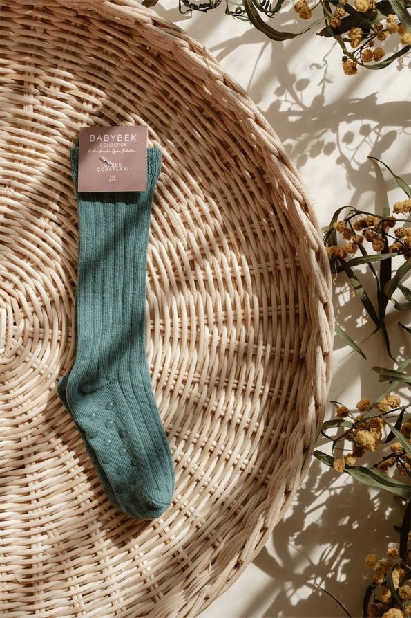 BABYBEK Knee-High Cotton Socks - Petrol Green
