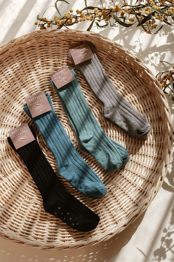 BABYBEK Knee-High Cotton Socks - Petrol Green
