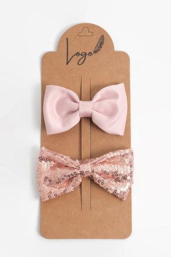 Logo Accessory Blush Pink Bow Hair Clip Set