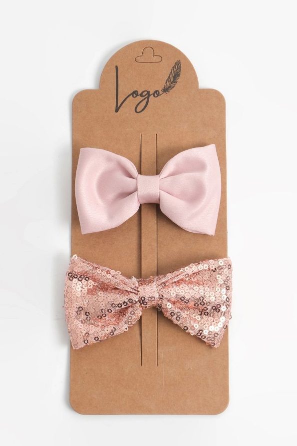 Logo Accessory Blush Pink Bow Hair Clip Set