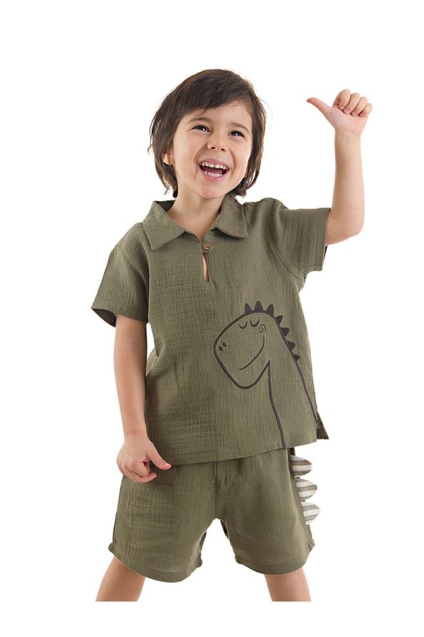 Denokids Dino Boys' Baby Summer Muslin Shorts and Shirt Set