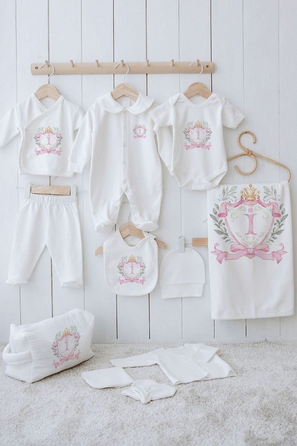 Tuğba Swans Organic 11-Piece Hospital Set - Pink Royal Series - Letter I