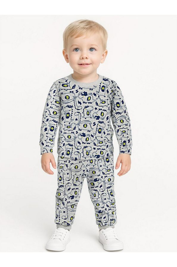 Denokids Super Dino Gray Pajama Set for Baby Boys