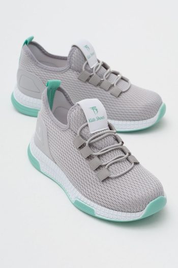 Tonny Black Kids Unisex Gray Green Comfortable Fit Lace-Up Sneakers