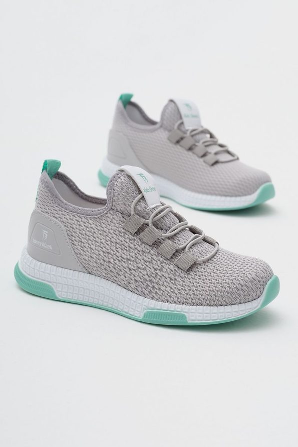 Tonny Black Kids Unisex Gray Green Comfortable Fit Lace-Up Sneakers