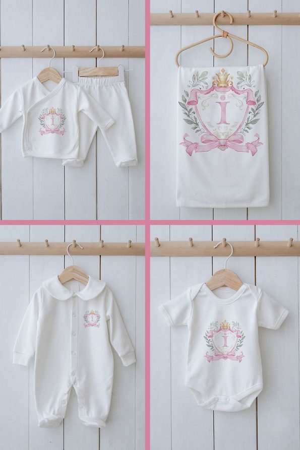 Tuğba Swans Organic 11-Piece Hospital Set - Pink Royal Series - Letter I