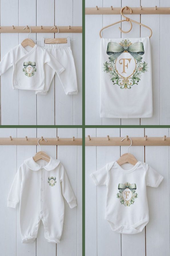 Tuğba Swan Organic 11-Piece Hospital Set - Green Royal Series - Letter F