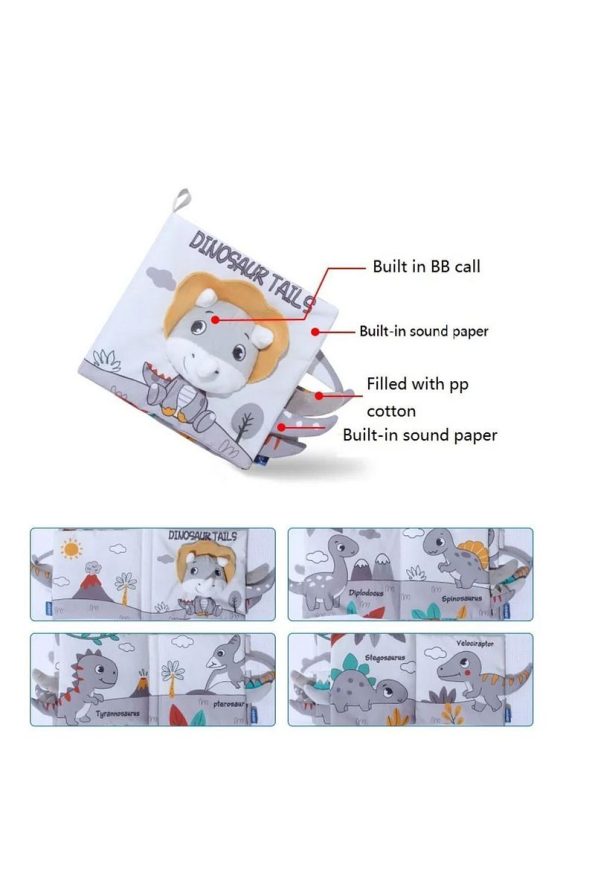 Jjovce Crinkly Dinosaur Baby Book 3D Montessori Washable Fabric Book