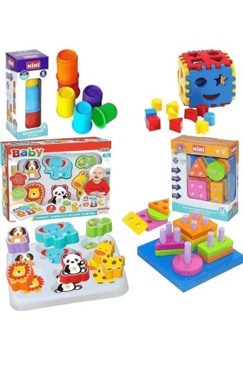 Fun Educational Geometry Shapes Design Tower with Cheerful Animals