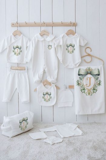 Tuğba Swan Organic 11-Piece Hospital Set - Green Royal Series - Letter J