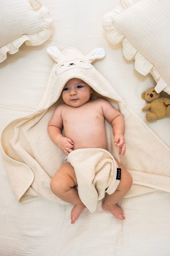EIFIN Cotton Baby Towel Swaddle with Lamb Embroidery