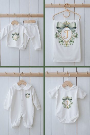 Tuğba Swan Organic 11-Piece Hospital Set - Green Royal Series - Letter J