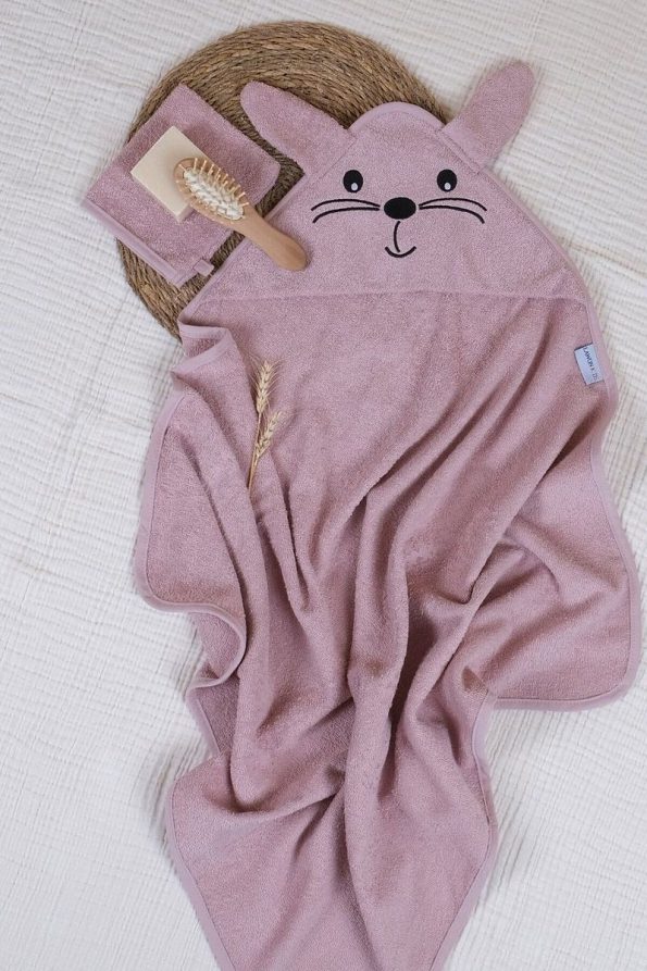 Lawon Kids 100% Cotton Rabbit Pattern Embroidered Baby Towel Swaddle - Pink