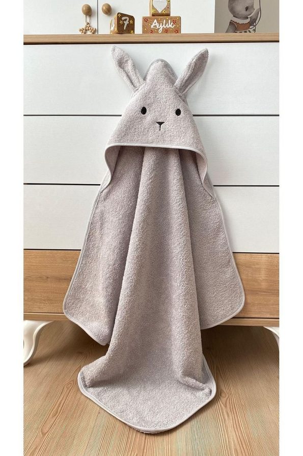Alpar Textile 100% Cotton Soft Baby Bath Towel Wrap Gray/Rabbit