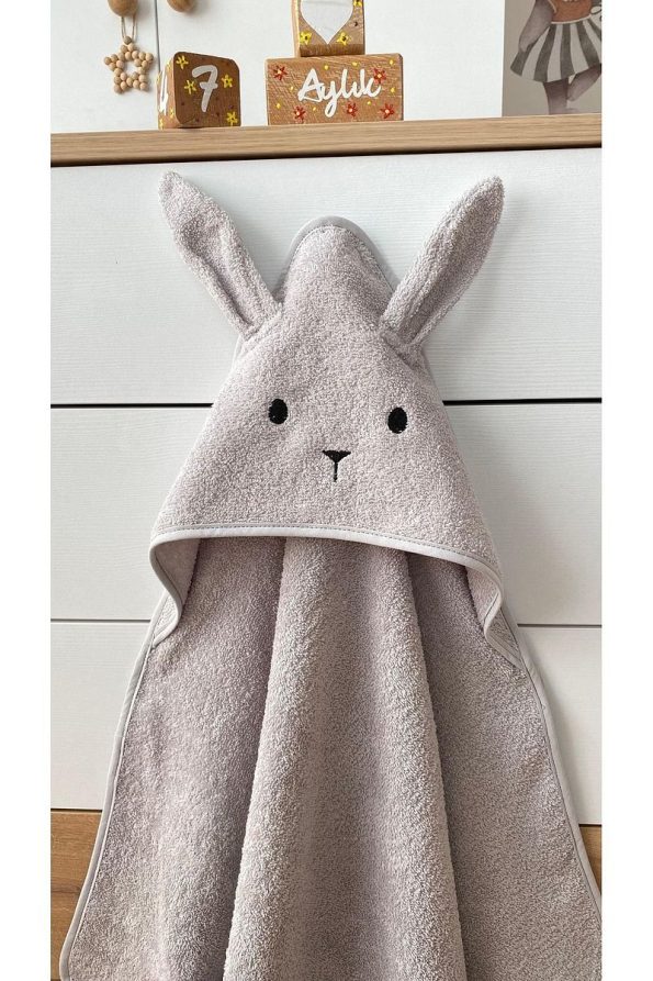Alpar Textile 100% Cotton Soft Baby Bath Towel Wrap Gray/Rabbit