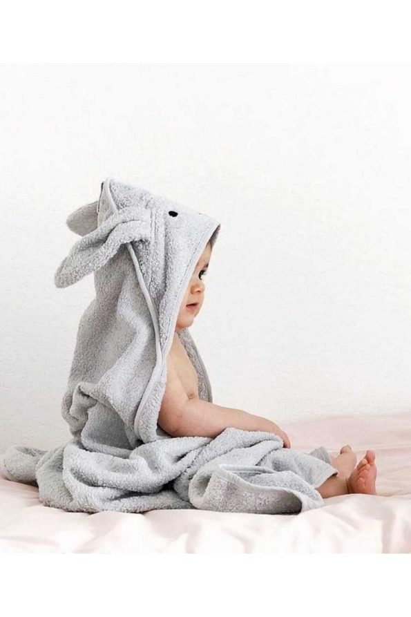 Alpar Textile 100% Cotton Soft Baby Bath Towel Wrap Gray/Rabbit