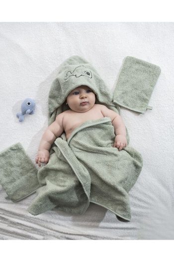 EIFIN Bamboo Fish Embroidered Baby Towel Swaddle and Pouch Set