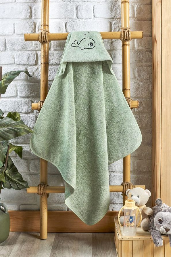 EIFIN Bamboo Fish Embroidered Baby Towel Swaddle and Pouch Set
