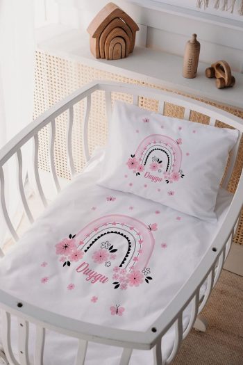 Lilabio 100% Cotton Satin Personalized Crib Bedding Set Rainbow