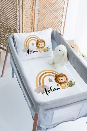Lilabio 100% Cotton Satin Personalized Lion Crib Bedding Set 70x120