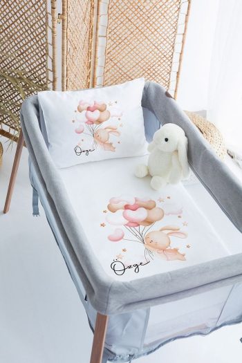 Lilabio 100% Cotton Satin Personalized Rabbit Crib Bedding Set 70x120
