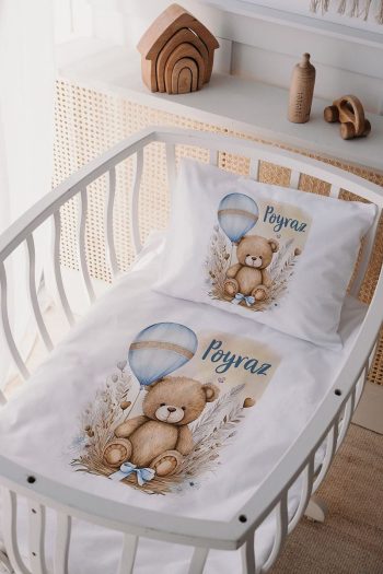 Lilabio 100% Cotton Satin Personalized Crib Bedding Set with Bear