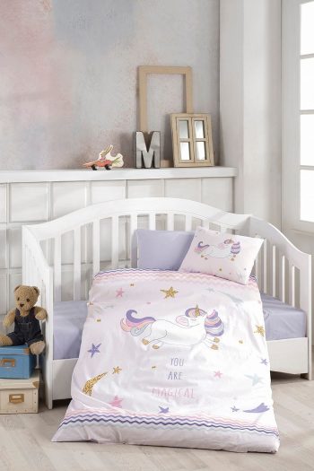BONJARDİNHOME Girls' Purple Digital Print 3D Cotton Baby Bedding Set