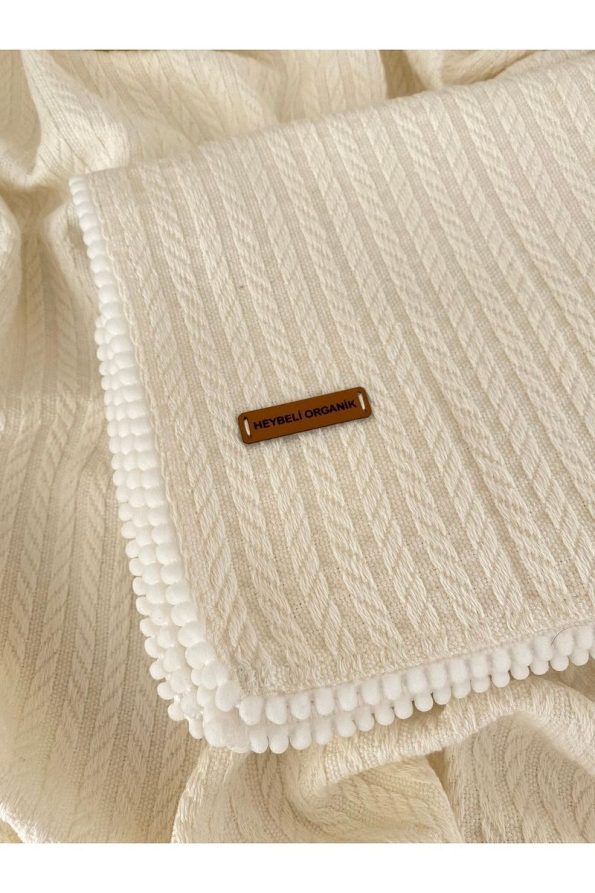 Heybeli Organic Knit Pattern 100% Cotton Baby Blanket Cream 120x100 cm
