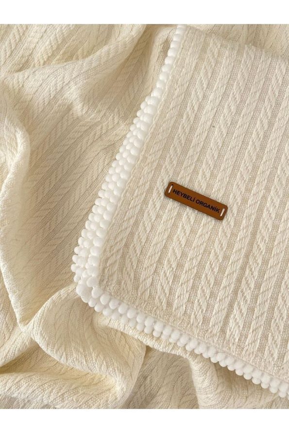 Heybeli Organic Knit Pattern 100% Cotton Baby Blanket Cream 120x100 cm