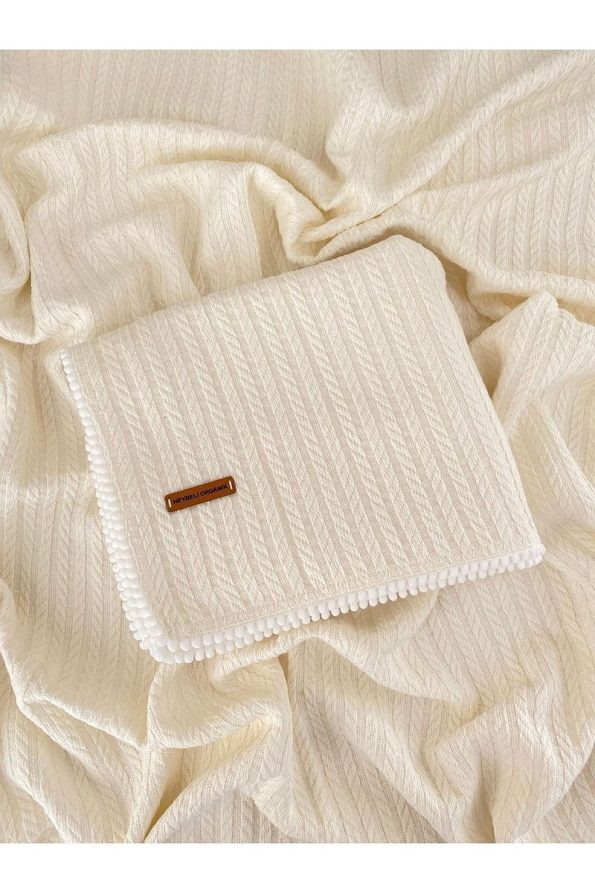 Heybeli Organic Knit Pattern 100% Cotton Baby Blanket Cream 120x100 cm
