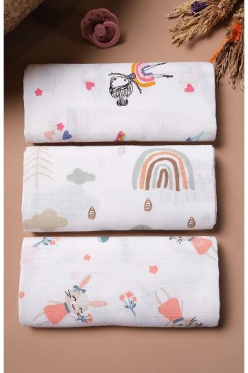 Bondberro Multi-Purpose Muslin Cloth & Blanket 3-Piece Set 100% Cotton Oeko-Tex Certified 80x80 Cm