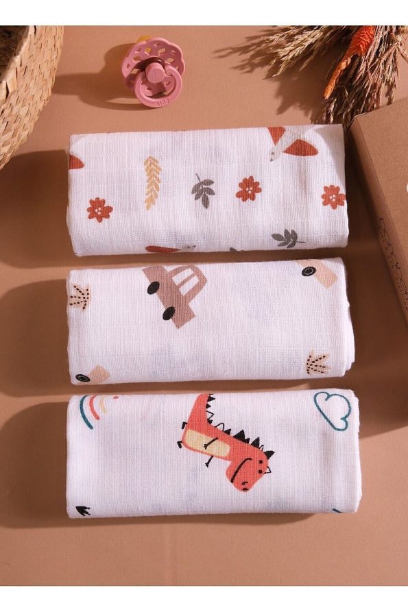 Bondberro Multi-Purpose Muslin Cloth & Blanket 3-Piece Set 100% Cotton Oeko-Tex Certified 80x80 Cm