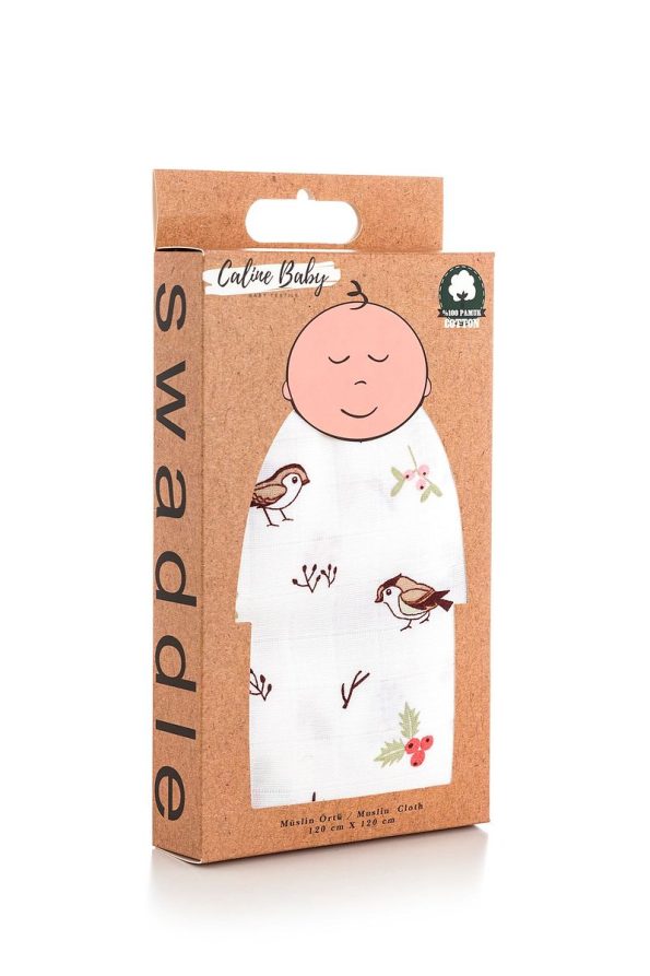 Caline Baby Muslin Cloth Bird Pattern - Brown 120x120 cm Set of 4