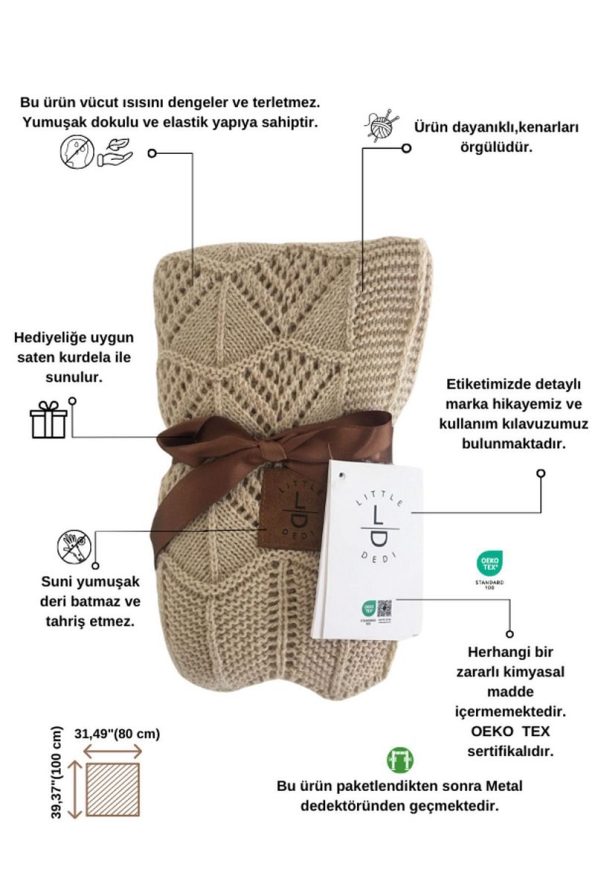 LITTLE DEDI Emily Baby Blanket Knitted Design Stone - 80x100