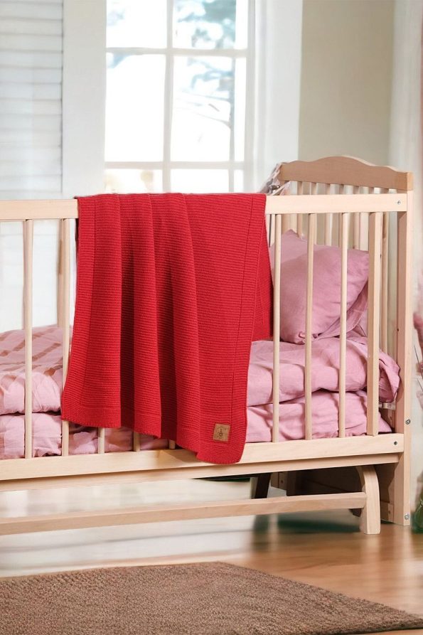 LITTLE DEDI Alina Knitted Baby Blanket, Soft Lightweight Swaddle Cover, Red 80x100 cm