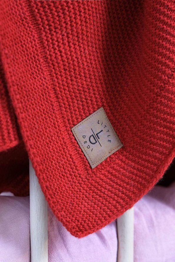 LITTLE DEDI Alina Knitted Baby Blanket, Soft Lightweight Swaddle Cover, Red 80x100 cm