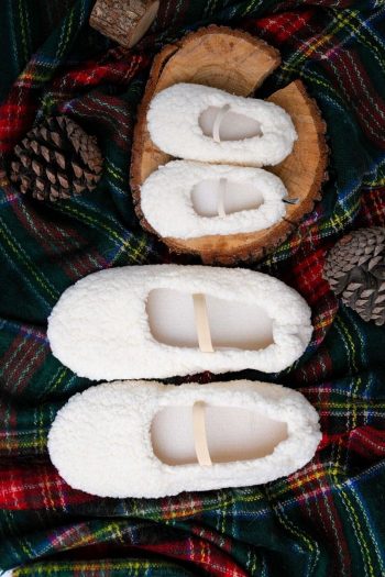 First Step Faux Wool Plush Cream Slippers and Baby Booties