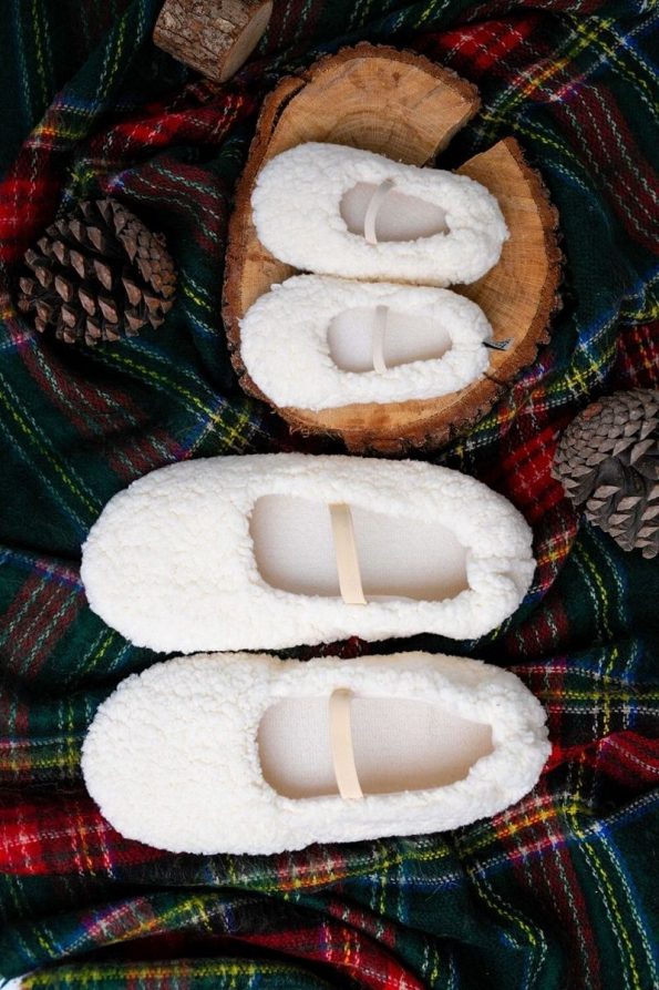 First Step Faux Wool Plush Cream Slippers and Baby Booties