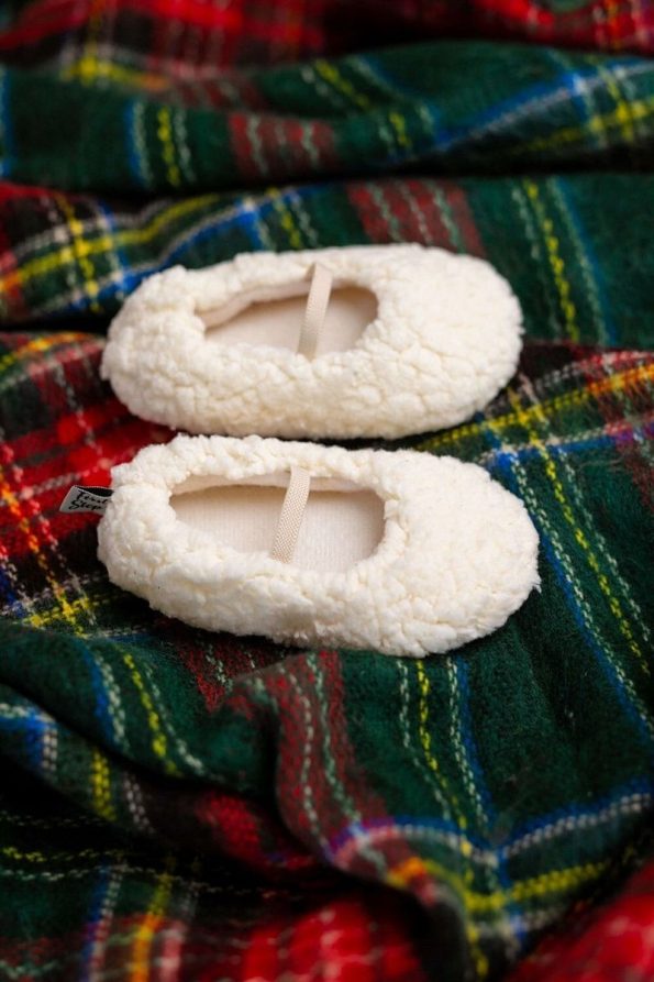 First Step Faux Wool Plush Cream Slippers and Baby Booties