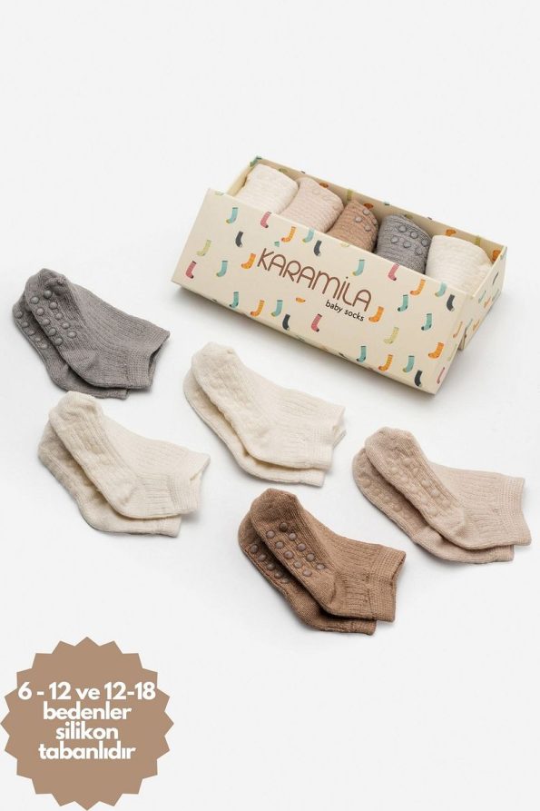 Karamila 5-Piece Baby Socks Set Natural Bamboo Booties