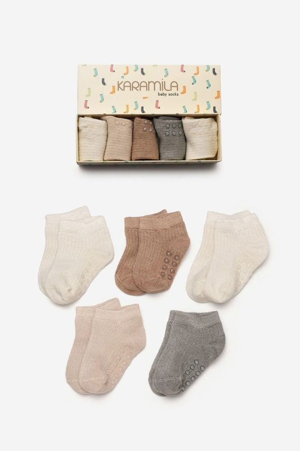 Karamila 5-Piece Baby Socks Set Natural Bamboo Booties