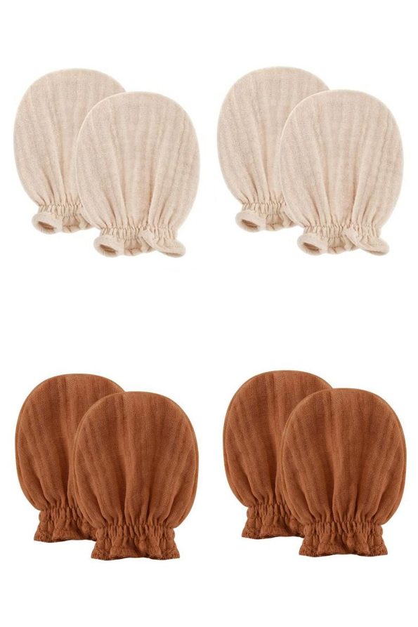 TEGA Newborn 4-Piece Mittens Set for Boys and Girls 100% Cotton Muslin Fabric