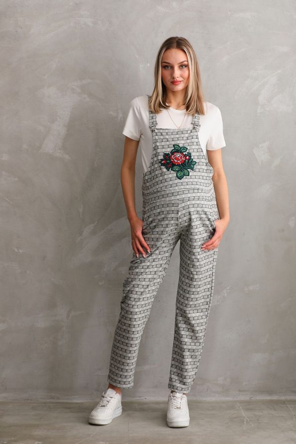 Miss Dünya Lissa Front Snap Embroidered Maternity Overalls