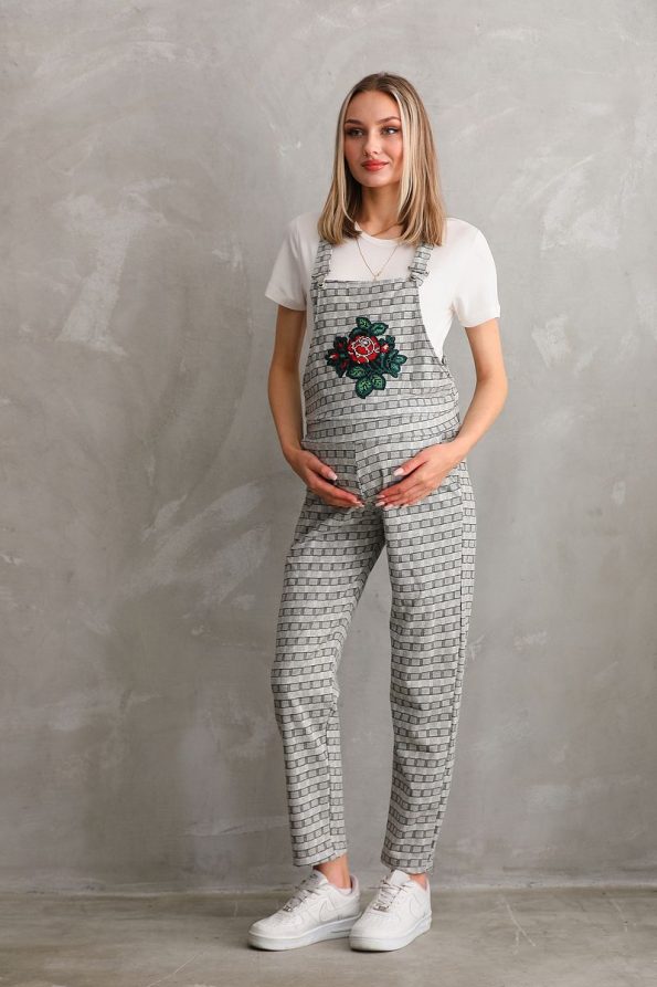 Miss Dünya Lissa Front Snap Embroidered Maternity Overalls