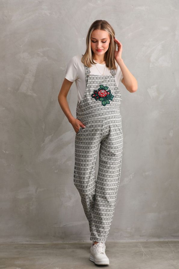 Miss Dünya Lissa Front Snap Embroidered Maternity Overalls